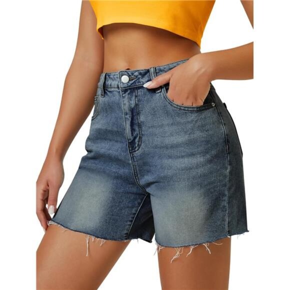 Womens High Waist Jean Shorts Wide Straight Leg Microelastic Long Denim Mom
